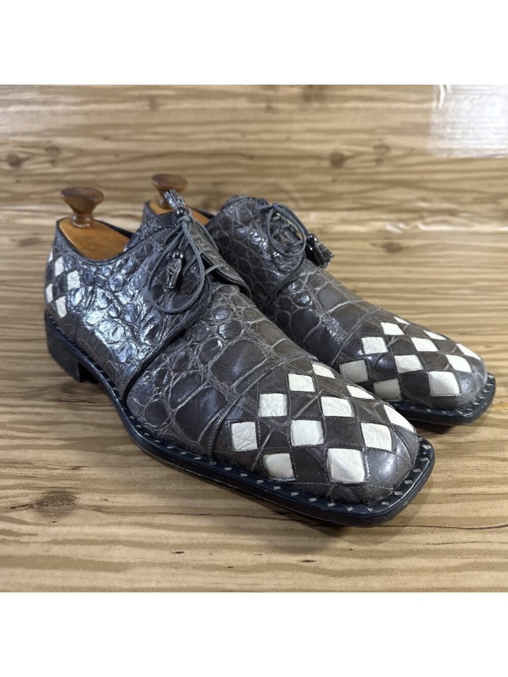 MAURI Genuine Alligator Oxford Shoes Size 12 M color Grey white RARE! $1399